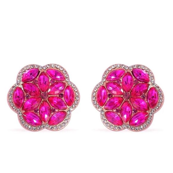 Fuchsia and White Austrian Crystal Leather Bracelet Earrings Ring Necklace Set - Picture 8 of 9